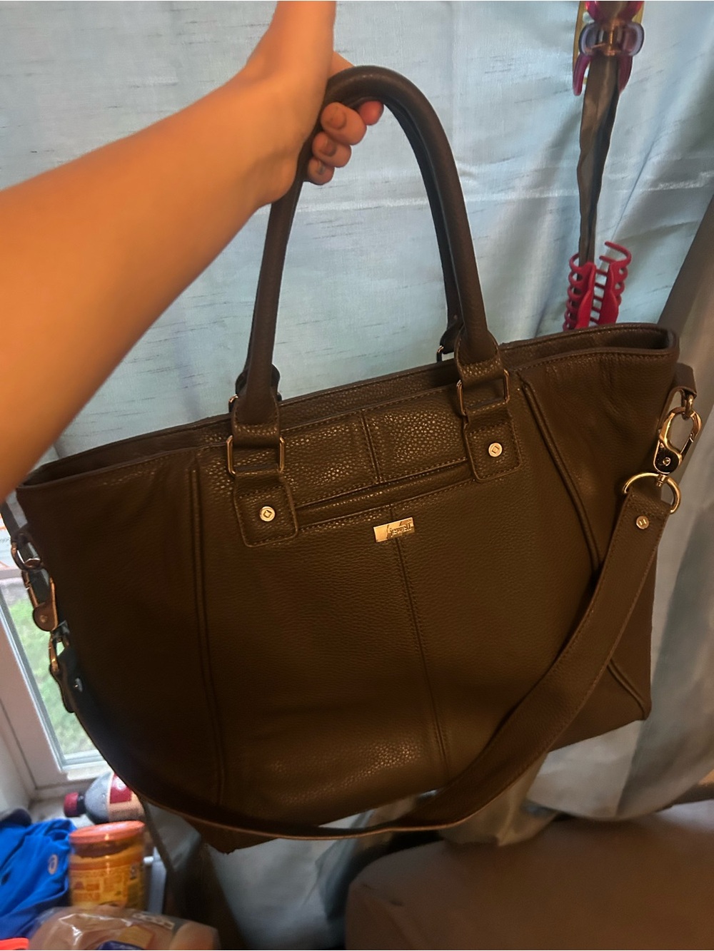 Large Leather Tote Bag - Brown - brand is jewel